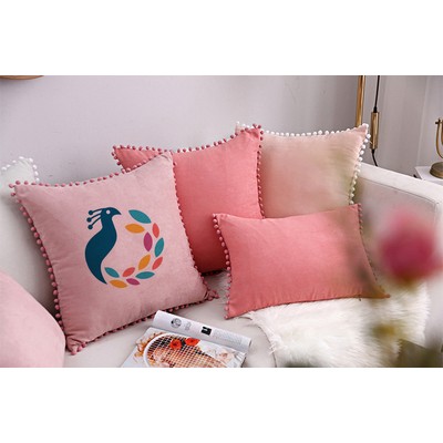 Full Printed 15 x 8" Pompoms Pillowcase Ball Tassel Trimmed Pompom Fringe Cute Pillowcase