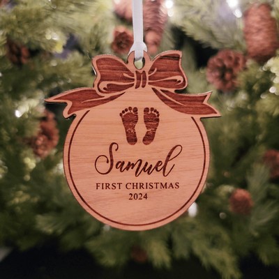Custom Engraved Hardwood First Christmas Ornament