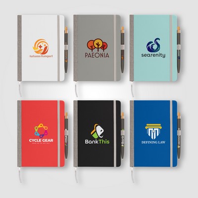 Steinbeck Recycled Hard Cover Journal & Pen Set - A5 5.9" x 8.3" - Full-Color Inkjet