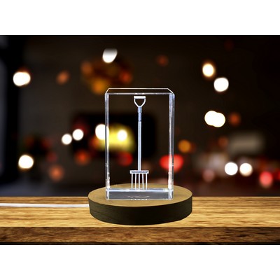 Garden Fork 3D Engraved Crystal Sculpture w/LED Base & Gift Box