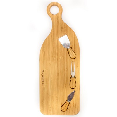 BergHoff Bamboo 4Pc Paddle Cheese Board Set, With 3 Tools, 22X7.9X1"