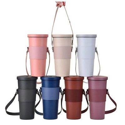 PU Leather Hands-Free Tumbler Carrier with Strap