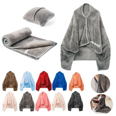 Multipurpose 3-In-1 Flannel Shawl Blanket Pillow