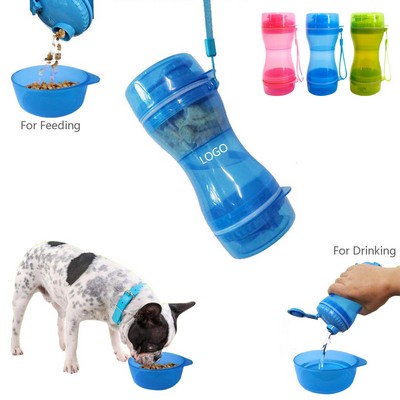 2-In-1 Pet Food Water Bottle w/Bowl