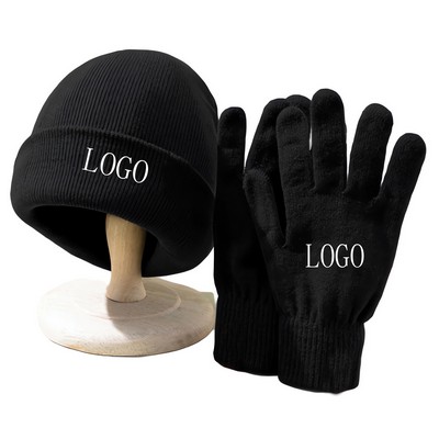 Knit Hat and Gloves Two-Piece Set