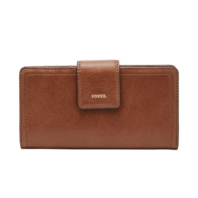 Fossil Logan Leather Rfid Tab Clutch Wallet Brown