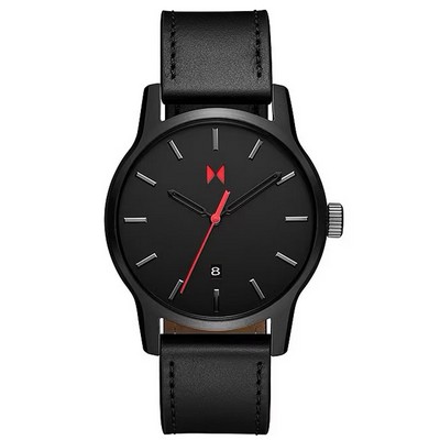 MVMT Mens Classic Ii Jet Black Leather Strap Watch Black Dial