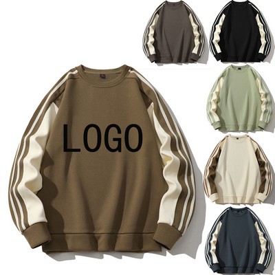 Splicing Three Bar Round Neck Hoodie