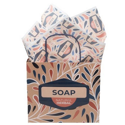 7.25" Natural Brown Black Handle Shopper with Tissue Paper Bundle