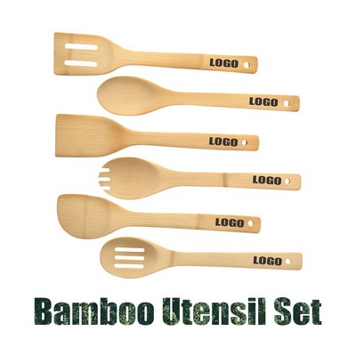 6-Piece Bamboo Wooden Cooking Spoon Utensil Set