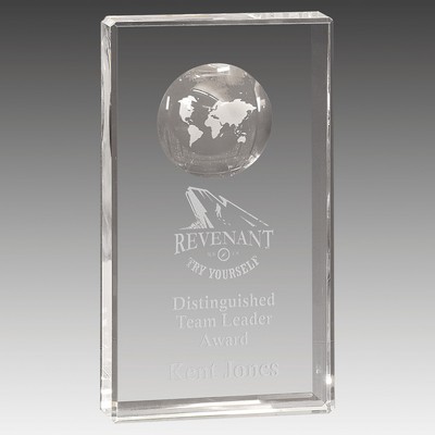 Crystal Rectangle with Globe Etching