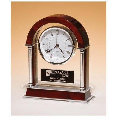 Rosewood Piano Finish Mantle Clock, Chrome Plated Posts