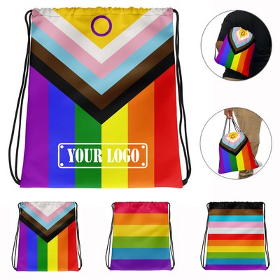 Progress Pride Flag Rainbow Drawstring Bags