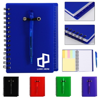 Plastic Cover Spiral Notebook W/ Pen And Sticky Notes
