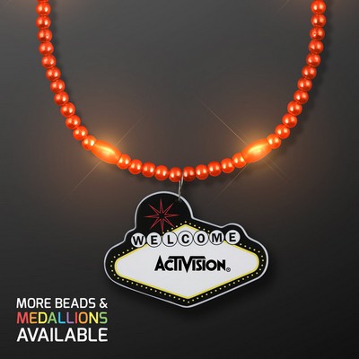 Orange LED Bead Necklace with Las Vegas Medallion - PRINTED