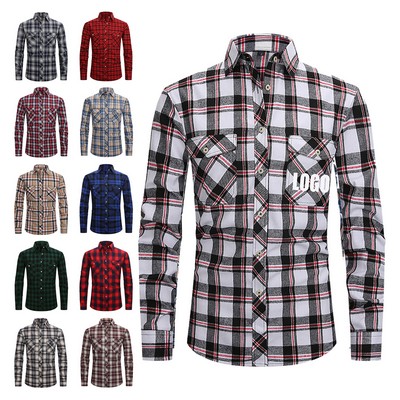 Men's Button Down Regular Fit Long Sleeve Plaid Casual Shirts
