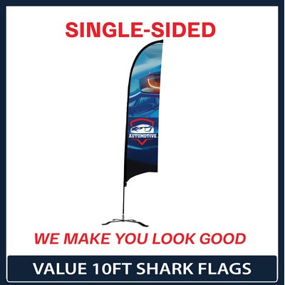 Value 10' Shark Flag - Single Sided Graphic Black X Base