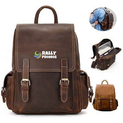 Crazy Horse Genuine Leather Laptop Travel Backpack