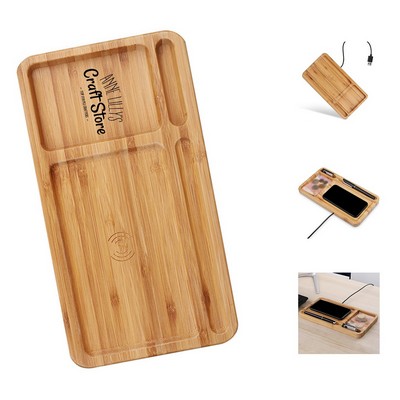 Bamboo Wireless Charging Desk Organizer