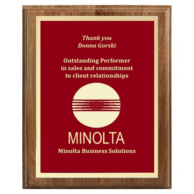 4" x 6" Genuine Walnut Step-Edge Plaque with Red Brass Plate