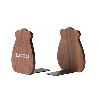 Solid Beech Wood Bear Shaped Bookends With Steel Base