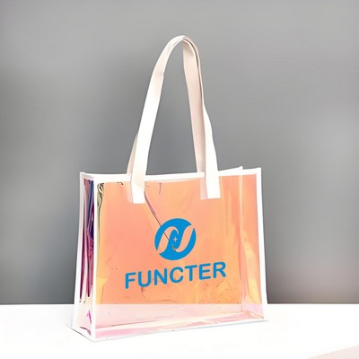 Iridescent Clear Leather Edged PVC Tote Bag