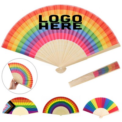 Pride Rainbow Folding Handheld Bamboo Fans