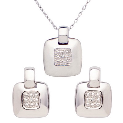 Jilco Inc Diamond Earring & Necklace Set - Sterling Silver