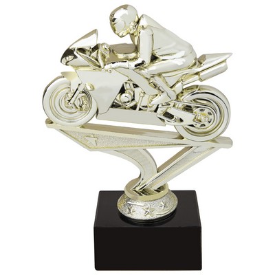 5" Gold Racing Motorcycle Figure on Black Marble Base