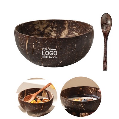 Smoothie Bowl with Spoon Wooden Coconut Shell Bowl