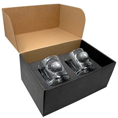 Baseball Embedded Rocks Glass Gift Set
