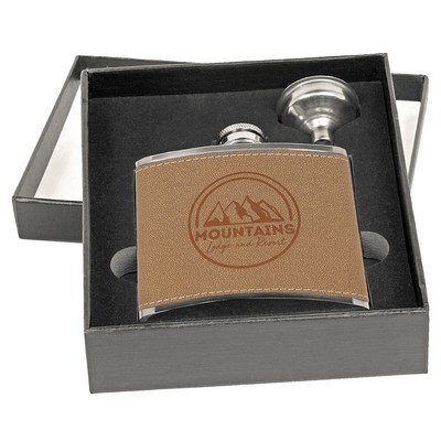 6 oz. Leather Flask Set in Black Presentation Box