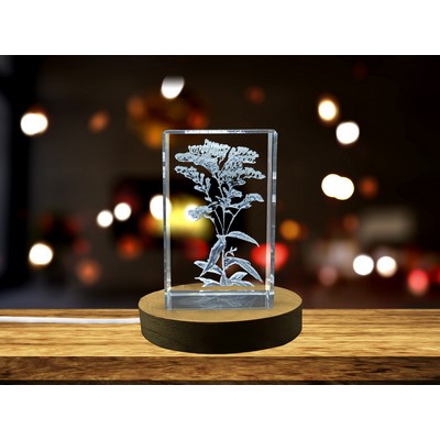 Golden Splendor 3D Engraved Crystal Canada Goldenrod Trophy Award w/LED Base