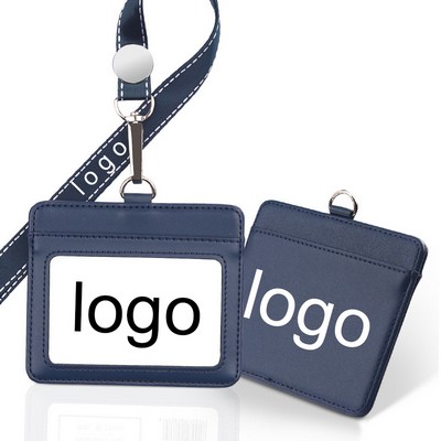 2 Sided Cow Leather College ID Badge Card Holder 4"L x 3 2/5"W