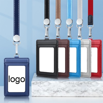 2 Sided PU Leather College ID Badge Card Holder