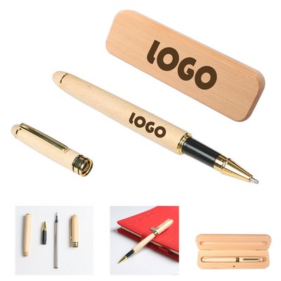 Luxury Maple Wooden Signature Pen with Box Set