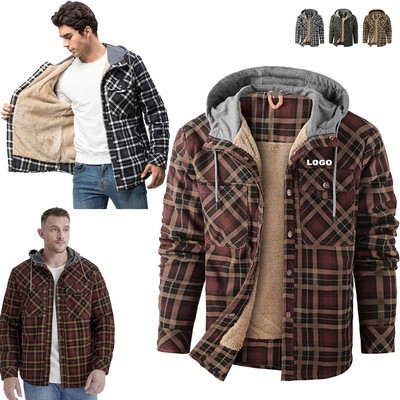 Custom Stylish Heavy Coat Men's Cotton Jacket with Warm Sherpa Lining