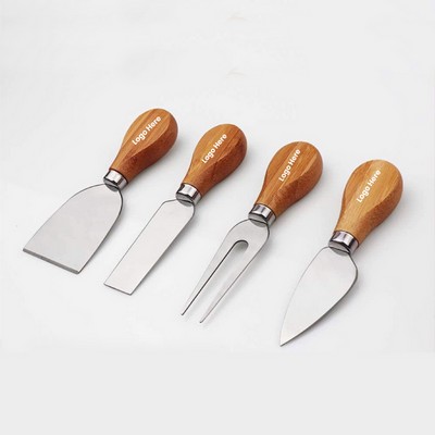 4 PCS Stainless Steel Cheese Tool Set with Wooden Handle
