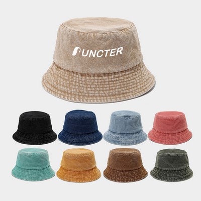 Summer Vintage Sun Protection Hat Denim Bucket Hat