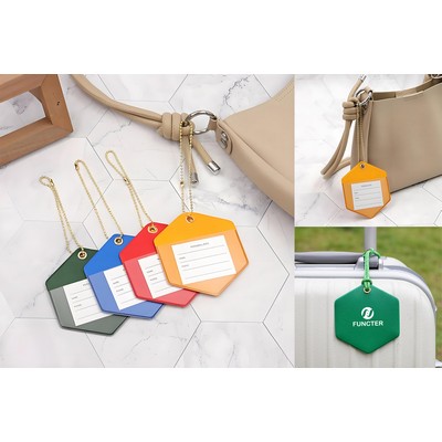 Hexagonal Shape PU Leather Luggage Tag Personalizable Travel ID Tag