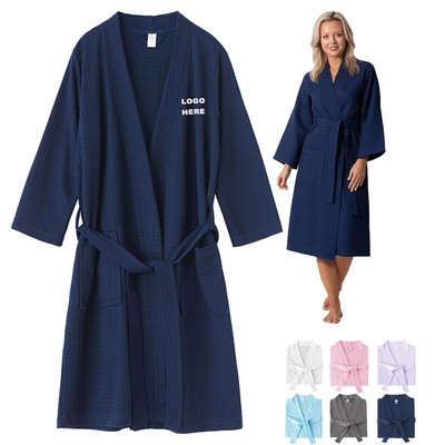 Custom Cotton Bathrobes Waffle Knit Lightweight Kimono Spa & Bath Robes for Women
