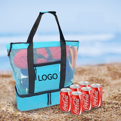 Mesh Beach Tote Bag with Cooler Compartment