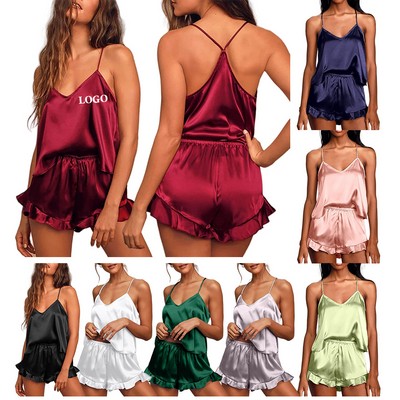 Ladies' Silk Ruffle Camisole Pajama Set