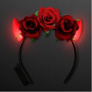 Red Roses LED Devil Horns with Flowers - BLANK