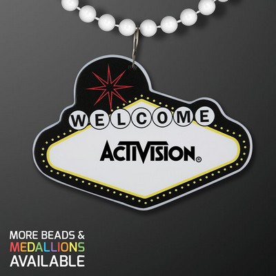 Imprintable Vegas Sign Medallion with White Beaded Necklace - PRINTED
