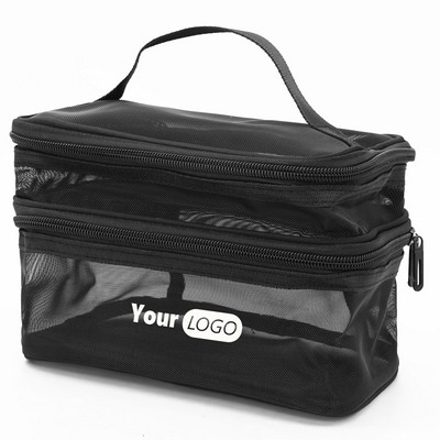 Dual-Layer Mesh Travel Makeup Bag