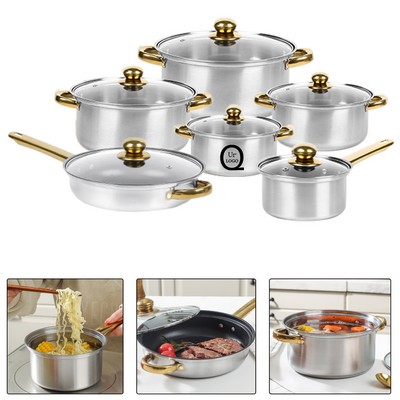 12-Piece Stainless Steel Pots Cookware Set