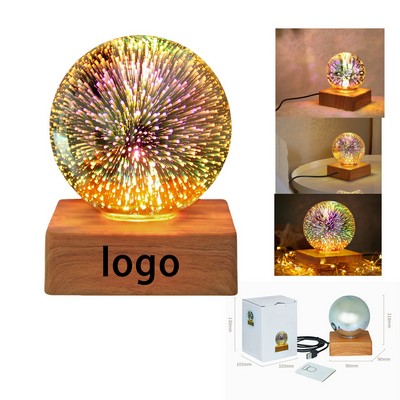 Crystal Glass Table Lamp - 3D Fireworks Effect, Colorful LED, Decorative