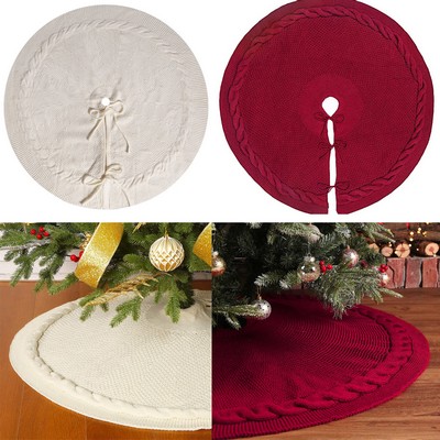 24" Knitted Christmas Tree Skirt Braided Cable Knit Xmas Decorations