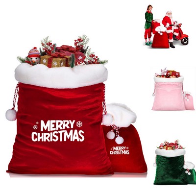 Holiday Velvet Santa Gift Bags with Drawstring